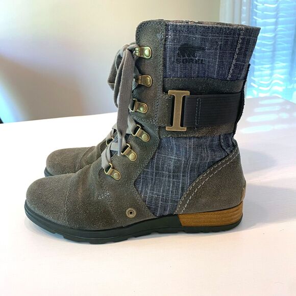 Sorel Women’s Major Carly Lace Zip Up Combat Boots US Size 7 - Blue Denim‎ Grey - Picture 2 of 10